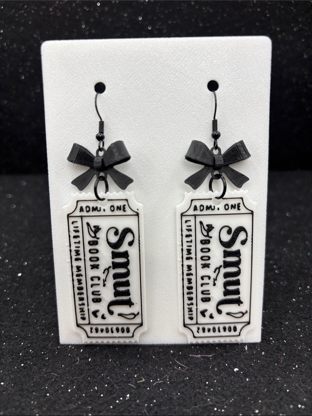 Smut Book Club Ticket Earrings with Bow